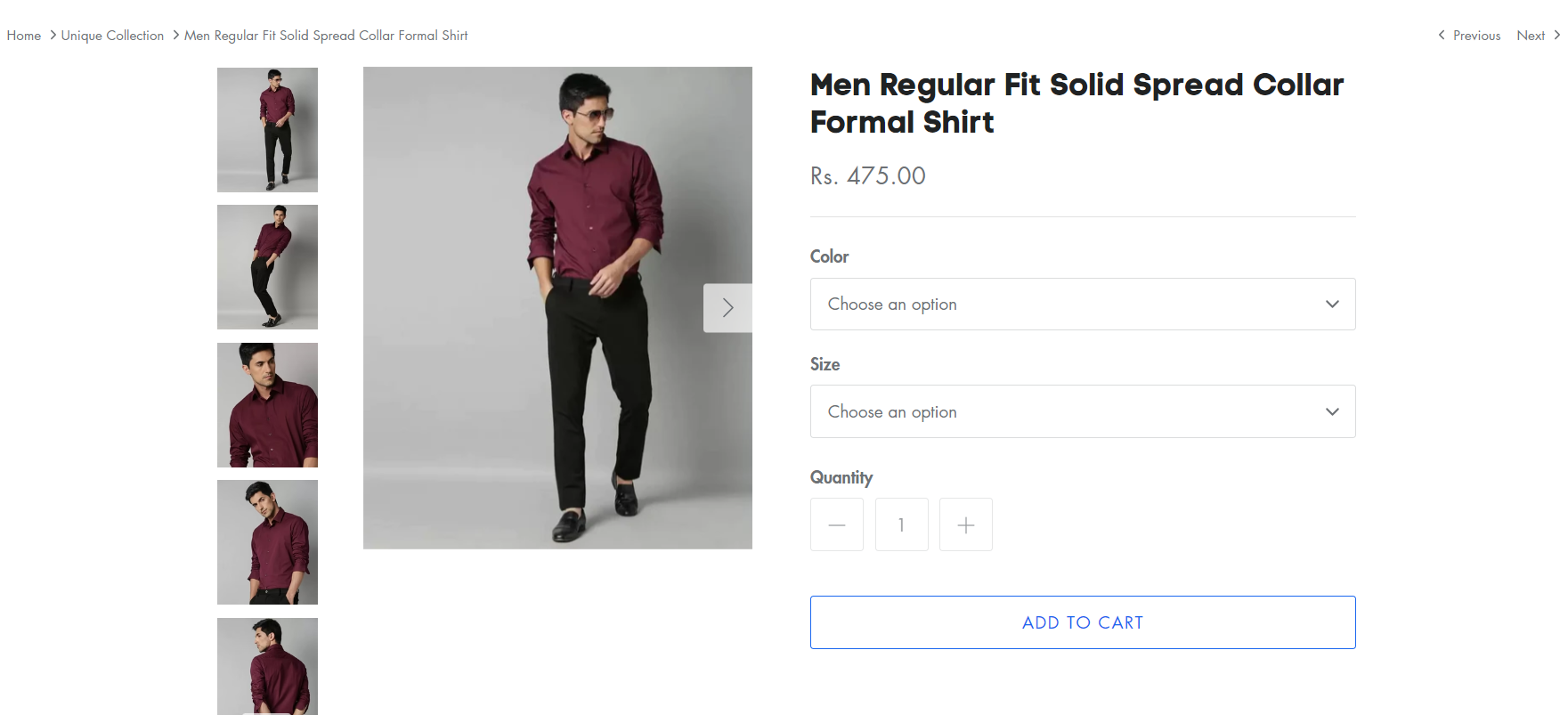 "Pick an option" On the Product page