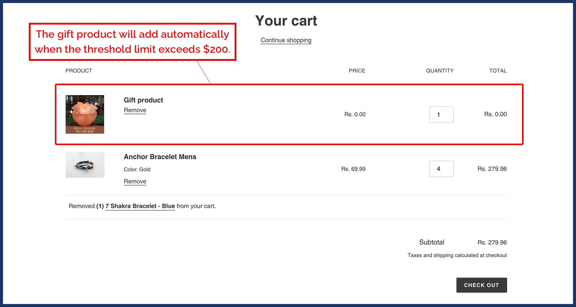 Add “Free product/gift” when add to cart amount limit exceeds threshold